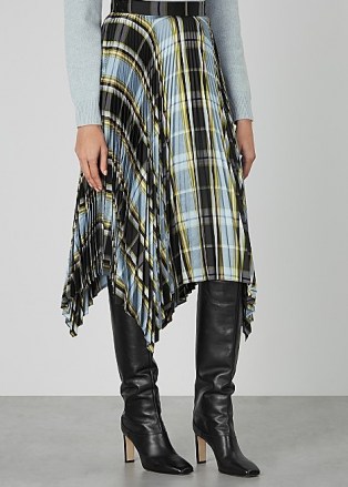 TORY BURCH Sunburst checked pleated silk midi skirt ~ asymmetric check print skirts ~ bold checks - flipped