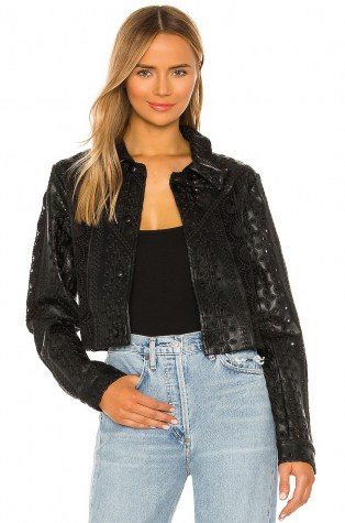 Tularosa Sano Vegan Leather Jacket – black embroidered jackets - flipped
