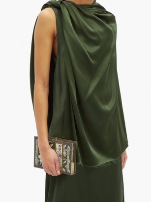 MARINA MOSCONE Twist-shoulder satin cape ~ green evening capes ~ occasion fashion - flipped