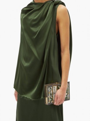 MARINA MOSCONE Twist-shoulder satin cape ~ green evening capes ~ occasion fashion