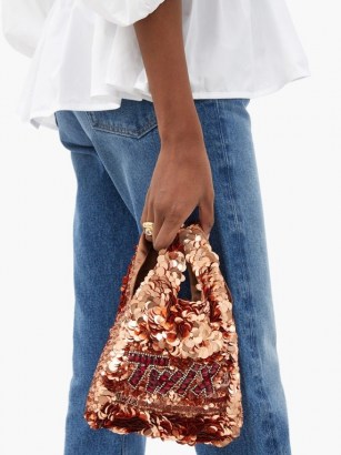 ANYA HINDMARCH Twix sequinned recycled-satin tote bag | gold tone sequinned bags | small shiny handbags