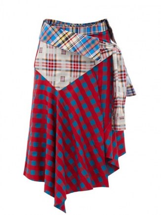 MARQUES’ALMEIDA Upcycled asymmetric cotton midi skirt | multi check prints | mixed tartan skirts