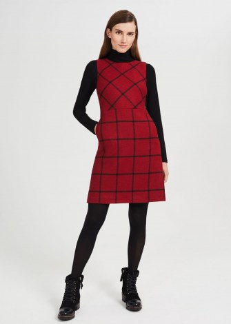 HOBBS VERITY WOOL DRESS – red checked pinafore dresses – winter fashion - flipped