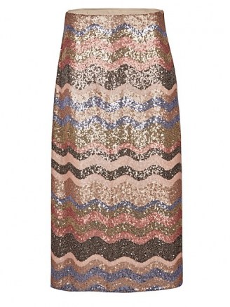 OLIVER BONAS Wavy Sequin Stripe Pink Midi Skirt | sequinned skirts