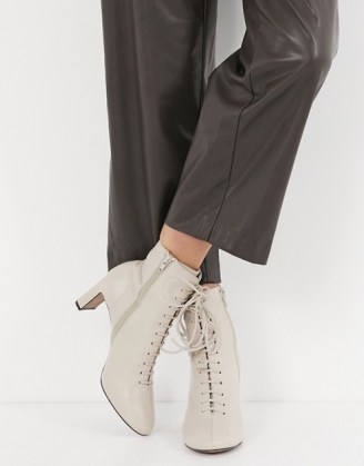 Whistles Dahlia lace up leather boots in stone ~ side zip booties - flipped