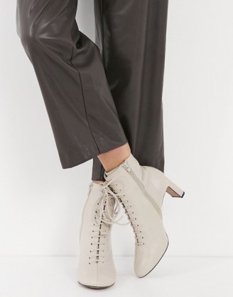 Whistles Dahlia lace up leather boots in stone ~ side zip booties