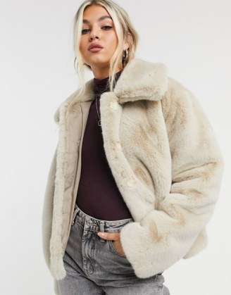 Whistles faux fur cropped coat in ivory – neutral winter coats