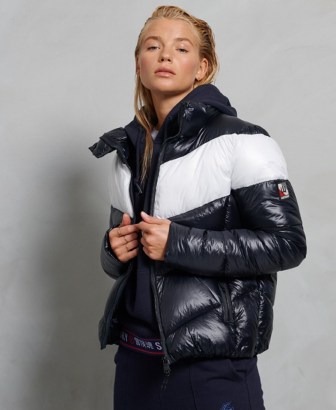 SUPERDRY SPORT Brooklyn Padded Jacket ~ blue and white colourblock winter jackets ~ casual style