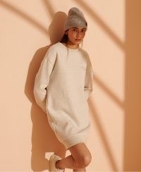 SUPERDRY STUDIOS Established Crew Sweat Dress in Oatmeal Marl ~ neutral sweatshirt dresses ~ cool casual style