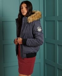 SUPERDRY ORIGINAL & VINTAGE Microfibre Bomber Jacket ~ blue faux fur trim winter jackets ~ casual outerwear