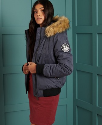 SUPERDRY ORIGINAL & VINTAGE Microfibre Bomber Jacket ~ blue faux fur trim winter jackets ~ casual outerwear