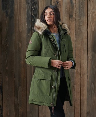 SUPERDRY ORIGINAL & VINTAGE Rookie Down Parka Coat ~ casual winter coats ~ classic green parkas - flipped