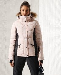 SUPERDRY SPORT Snow Luxe Puffer Jacket Pink Camo ~ winter sports jackets