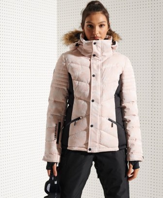 SUPERDRY SPORT Snow Luxe Puffer Jacket Pink Camo ~ winter sports jackets - flipped
