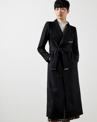Ted Baker ROSELL Wool wrap coat – black belted coats - flipped