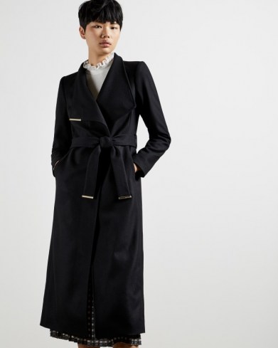 Ted Baker ROSELL Wool wrap coat – black belted coats