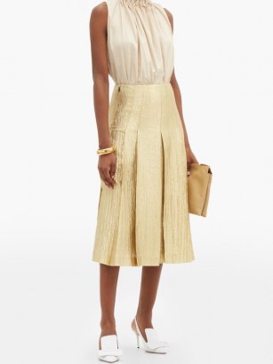 FENDI Wool-blend lamé midi skirt ~ gold knife pleat skirts - flipped
