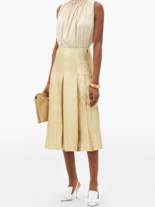 FENDI Wool-blend lamé midi skirt ~ gold knife pleat skirts