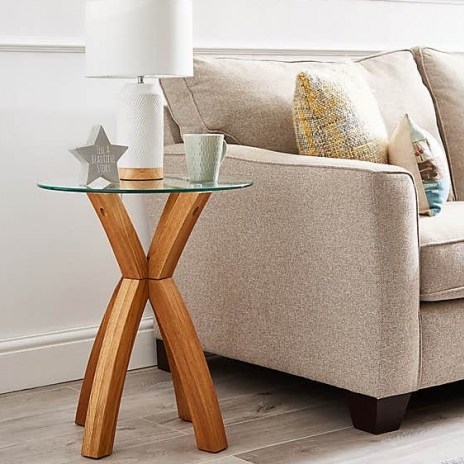 Xavi Side Table – Crafted with sturdy, solid oak legs and a tempered glass top - flipped