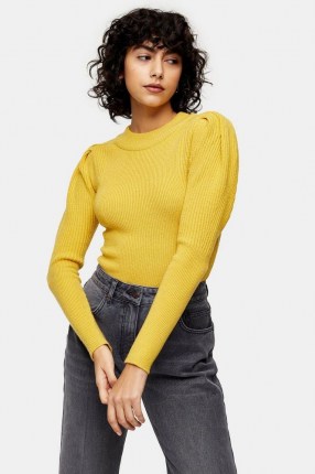 Topshop Yellow Balloon Sleeve Knitted Top - flipped