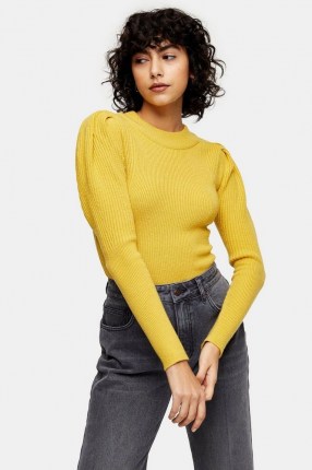 Topshop Yellow Balloon Sleeve Knitted Top