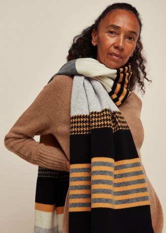 GREEN THOMAS BLANKET SCARF YELLOW MULTI / mixed patterned wool scarves / winter accessories - flipped