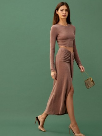 REFORMATION Zion Two Piece Taupe Shimmer / evening outfits / shimmering going out fashion