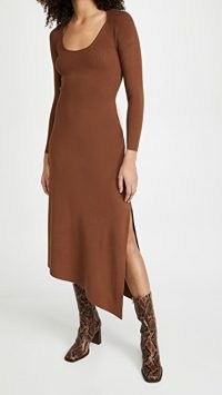 A.L.C. Harvey Dress in Terra ~ brown asymmetrical hem dresses with thigh-high side slit