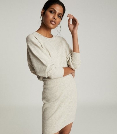 REISS ALEXA KNITTED SWEAT DRESS GREY / cosy loungewear dresses / comfort dressing / chic casual clothing - flipped