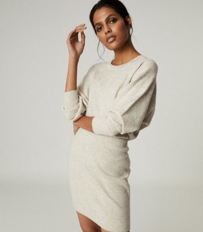 REISS ALEXA KNITTED SWEAT DRESS GREY / cosy loungewear dresses / comfort dressing / chic casual clothing