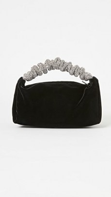 Alexander Wang Scrunchie Mini Bag ~ black velvet bags ~ small rhinestone handle handbag - flipped
