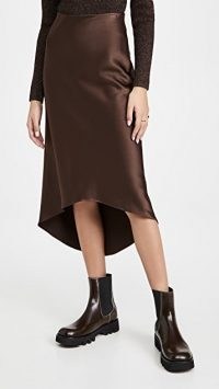 alice + olivia Maeve High Low Slip Skirt ~ chocolate brown hi lo skirts