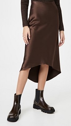 alice + olivia Maeve High Low Slip Skirt ~ chocolate brown hi lo skirts - flipped