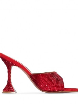 Amina Muaddi Lupita 95mm red crystal-embellished mules | party heels - flipped