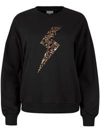 OLIVER BONAS Animal Lightning Bolt Sequin Black Sweatshirt / black sequinned sweat top
