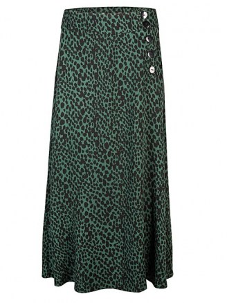 OLIVER BONAS Animal Print Green Button Detail Midi Skirt