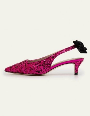 Boden Antonia Slingbacks Pink Flambé Sequin | kitten heel party shoes - flipped