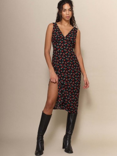Reformation Ares Dress Cherry Pie | fruit print dresses | thigh high slit - flipped