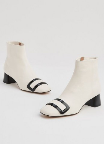 L.K. BENNETT ARIA WHITE & BLACK LEATHER ANKLE BOOTS | retro footwear