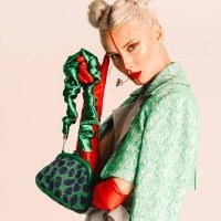 Brunna.Co Arnoldi Jade Hand-Beaded Clutch In Lush Green & Blue | ruched handle bags | beaded scrunchie style strap handbags