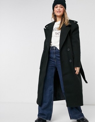 ASOS DESIGN luxe belted coat in black ~ military style coats - flipped