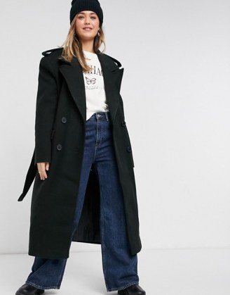 ASOS DESIGN luxe belted coat in black ~ military style coats
