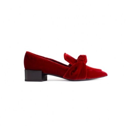 Sylth Virago Athene Ruby Loafer ~ red velvet point toe loafers - flipped