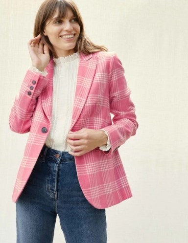 Boden Atkins British Tweed Blazer – Pink Check ~ bright blazers ~ checked jackets - flipped