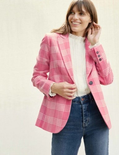 Boden Atkins British Tweed Blazer – Pink Check ~ bright blazers ~ checked jackets