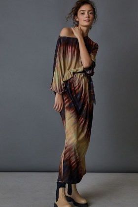 Conditions Apply Parisa Off The Shoulder Maxi Dress / brown asymmetric dresses - flipped