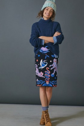 Super Nice Letters x Anthropologie Julie Sweater Skirt / knitted pencil skirts / animal and bird prints - flipped