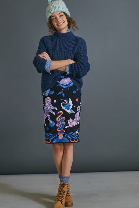 Super Nice Letters x Anthropologie Julie Sweater Skirt / knitted pencil skirts / animal and bird prints