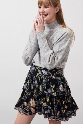 ANTHROPOLOGIE Ruth Ruffled Mini Skirt / floral skirts - flipped