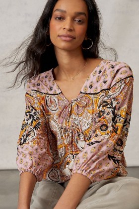 ANTHROPOLOGIE Emma Printed Tie-Front Blouse / floral blouses - flipped